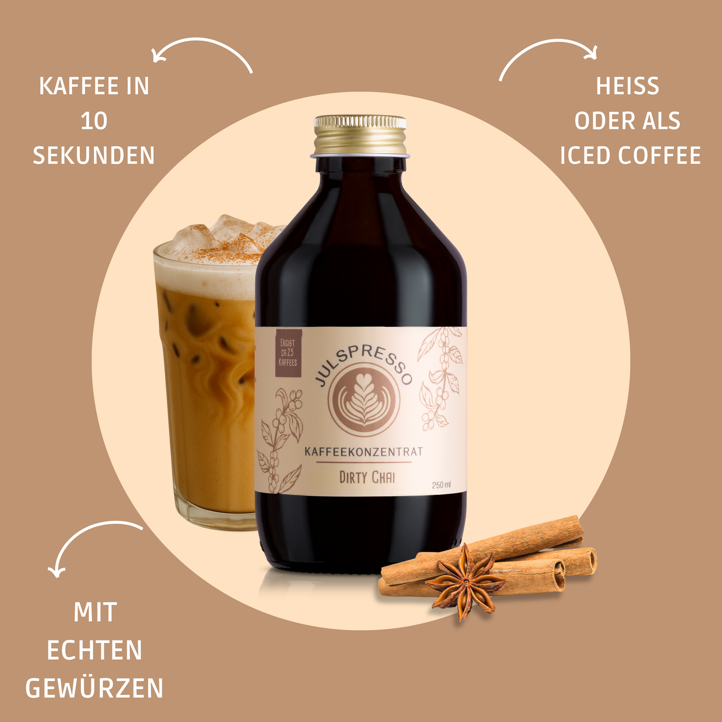 JULSPRESSO Kaffeekonzentrat Dirty Chai - ca. 25 Tassen Kaffee in einer Flasche!