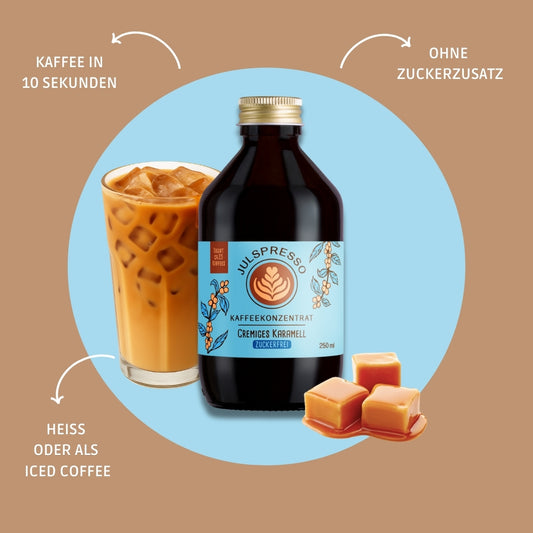 JULSPRESSO Kaffeekonzentrat cremiges Karamell zuckerfrei zero - ca. 25 Tassen Kaffee in einer Flasche!